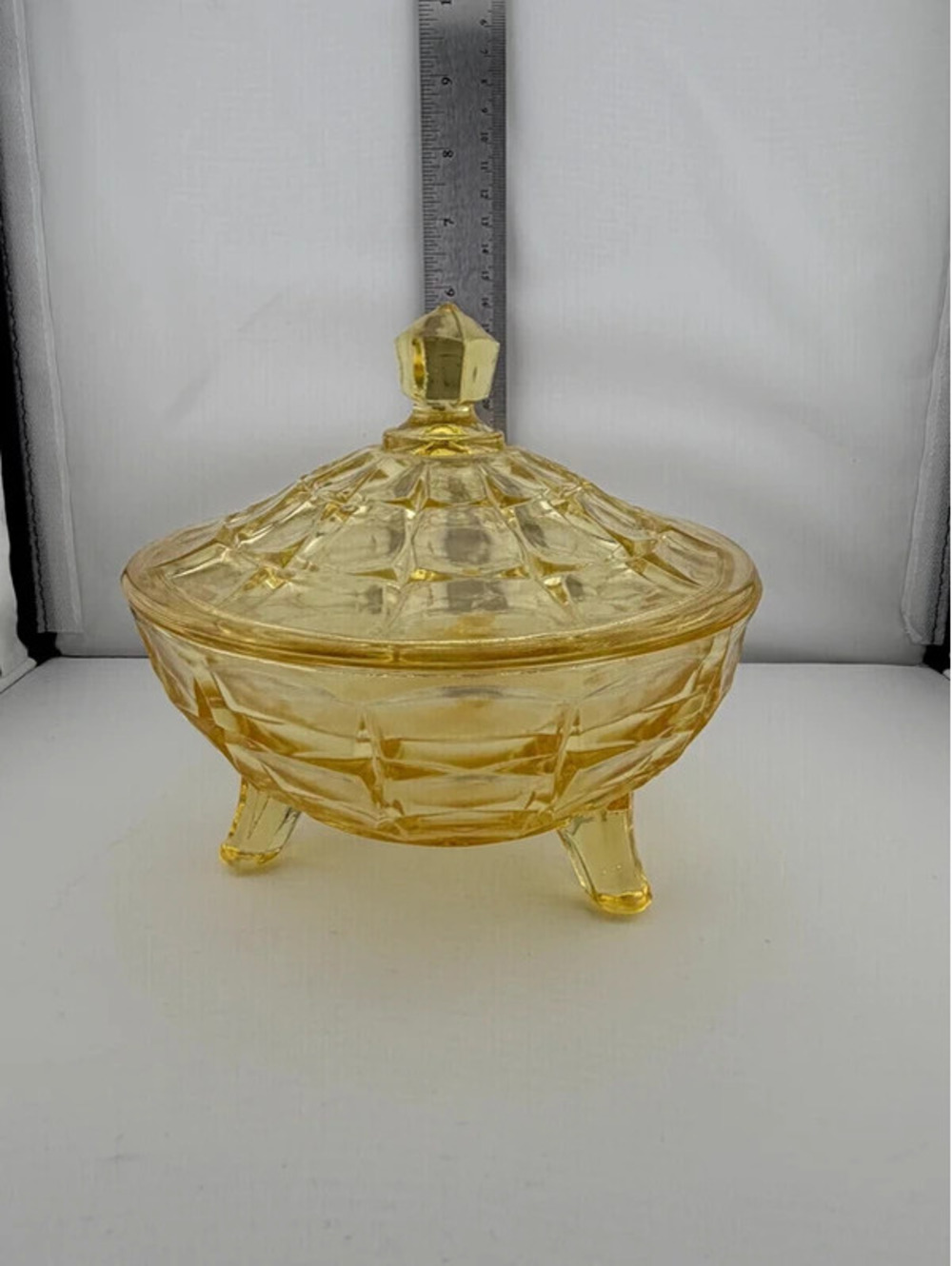 Vintage Tiara Exclusives Constellation Yellow Tri-Footed Lidded Candy Dish
